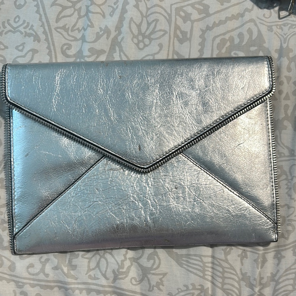REBECCA MINKOFF Silver Envelope Clutch